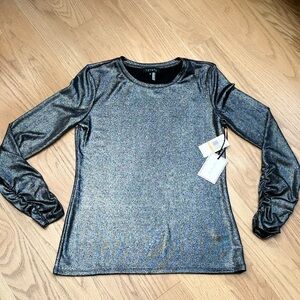 1.STATE Women's Long Sleeve Moody Hues Top, Sz  S Rich Black Metallic NWT HOT!